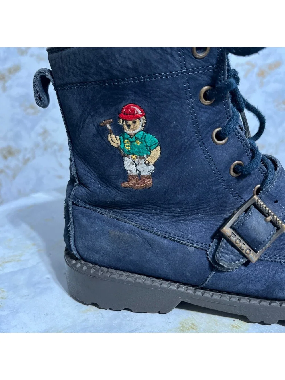 Polo Ralph Lauren Ranger Youth Kids Size 5M Shoes Blue Leather Polo Bear Boots
